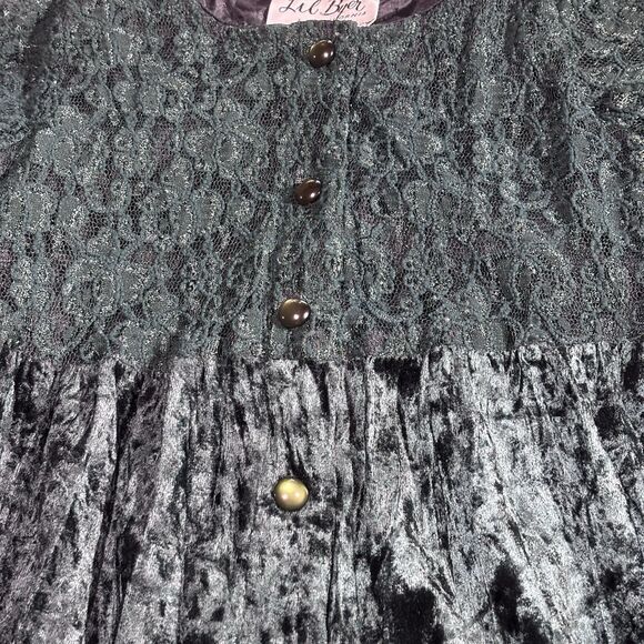 VTG Lil Byer California Girl Green Christmas Velvet/Lace Dress Size 3T Made USA - Picture 4 of 10
